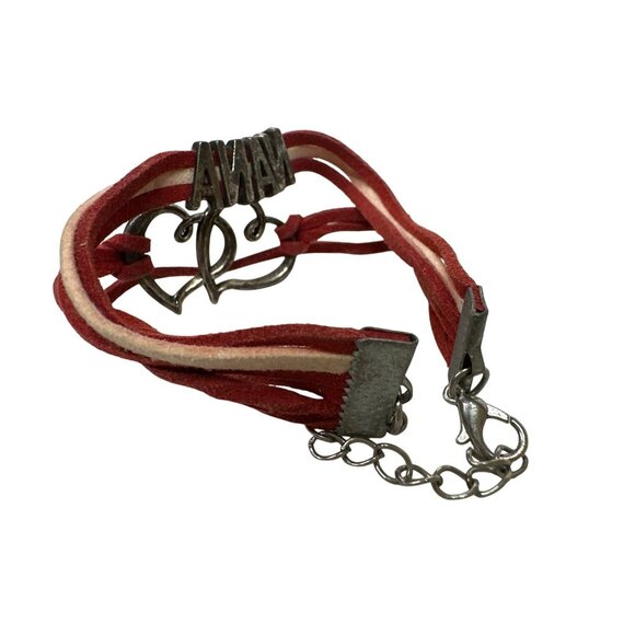 Handmade Red & Beige Nana Charm Bracelet With Double Heart Pendant Gift - Picture 2 of 2